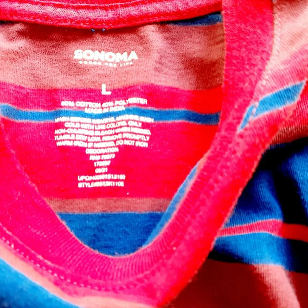 Sonoma Boys T-Shirt Red Blue Stripe Long Sleeve Size Large